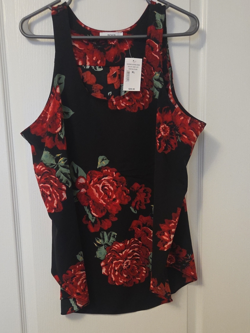 Ricki's Black Tank Top with Red Rose Print